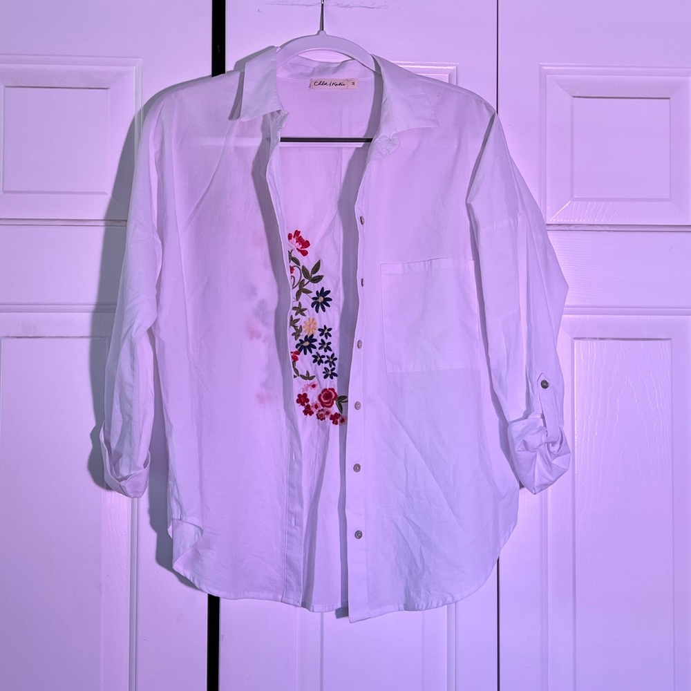 Embroidered button down